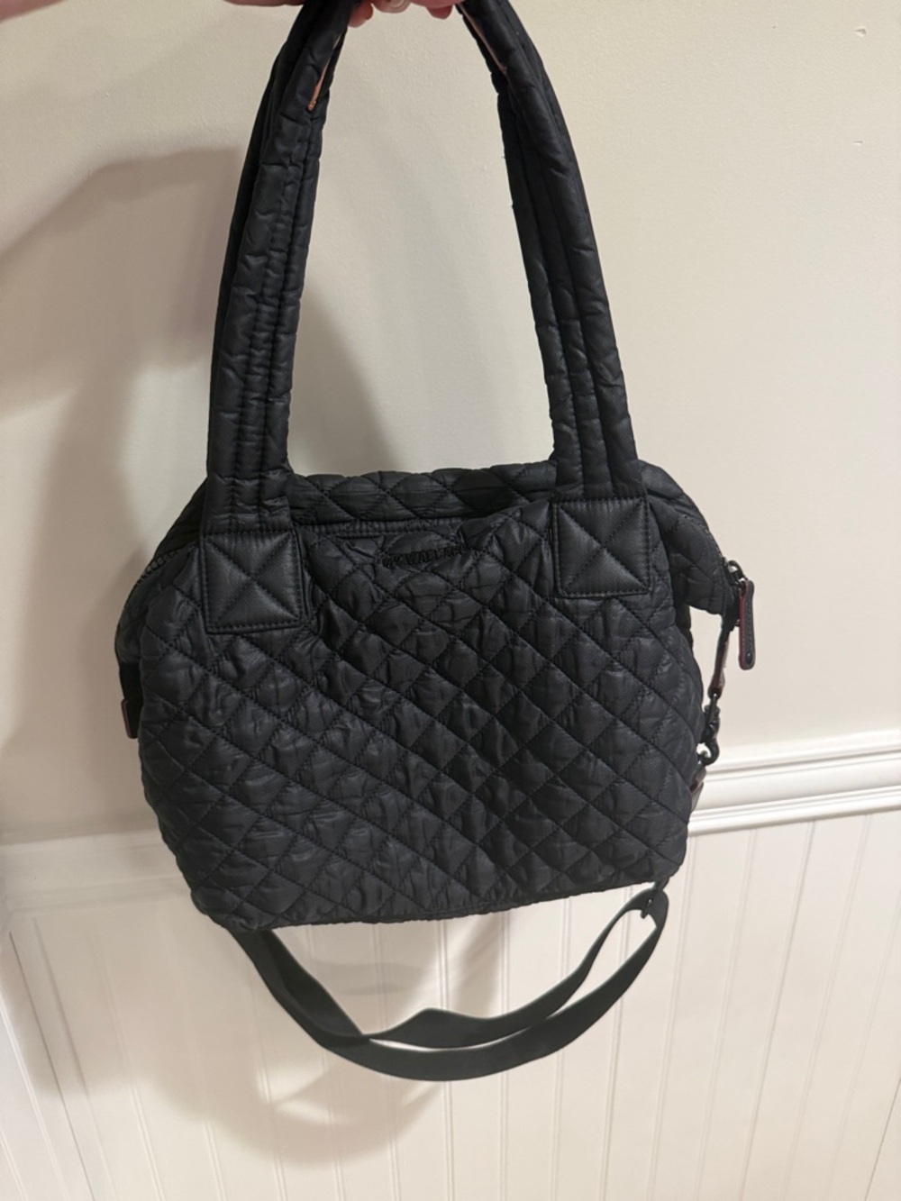 MZ Wallace Quilted Nylon Shoulder Bag in Black